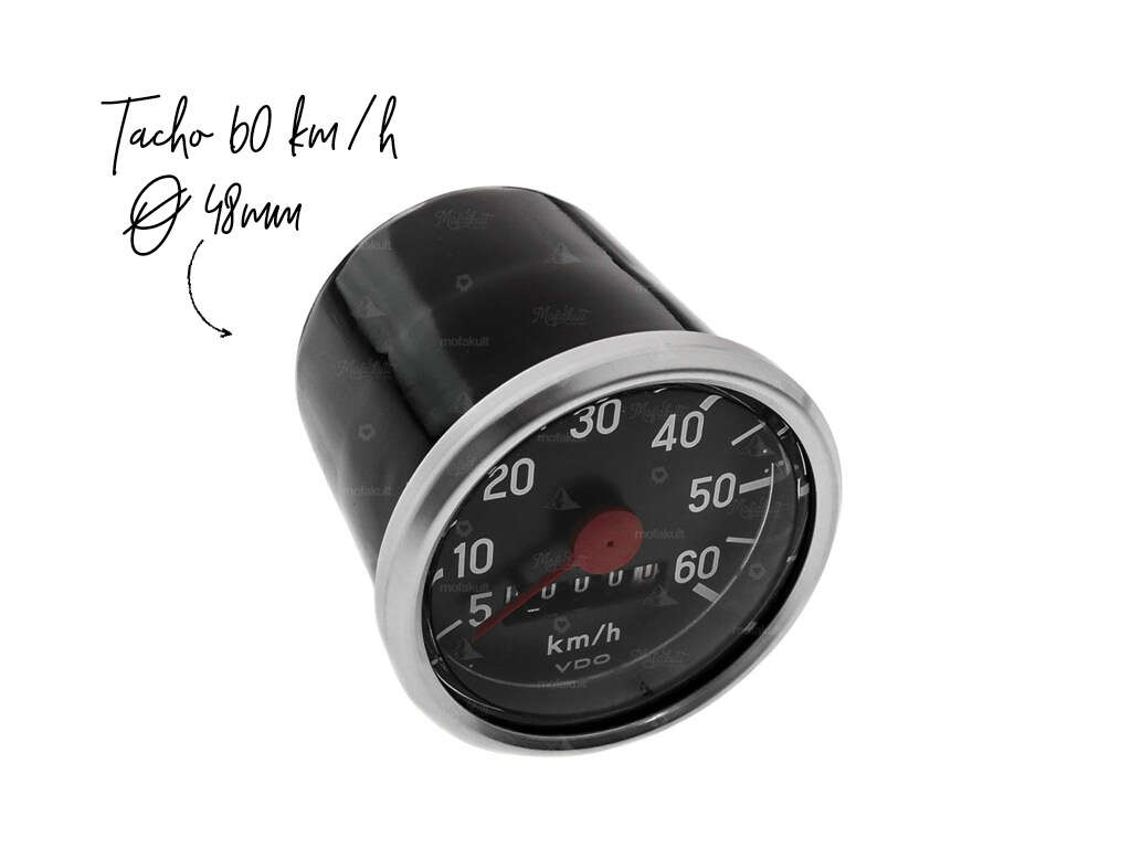 VDO Tacho 60 km/h Ø 48 mm NOS (USA Meilen-Umbau) VDO Tacho 60 km/h Ø 48 mm NOS (USA Meilen-Umbau)