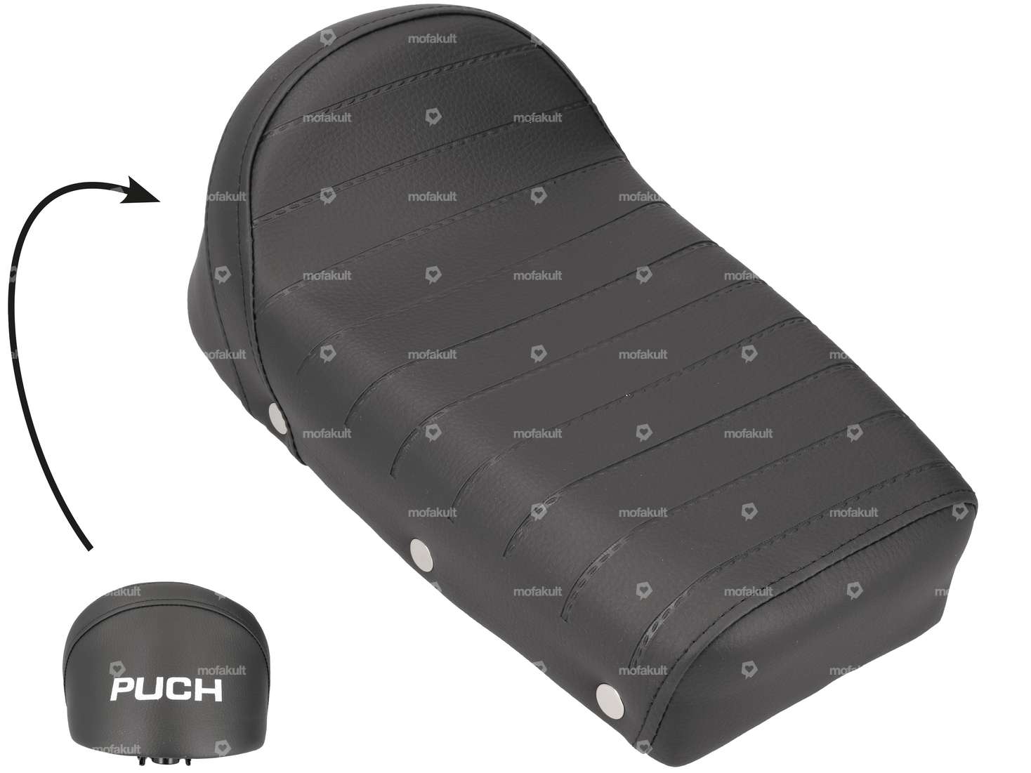 PUCH" bench with rivets, spring-mounted, black Carousel Image 1