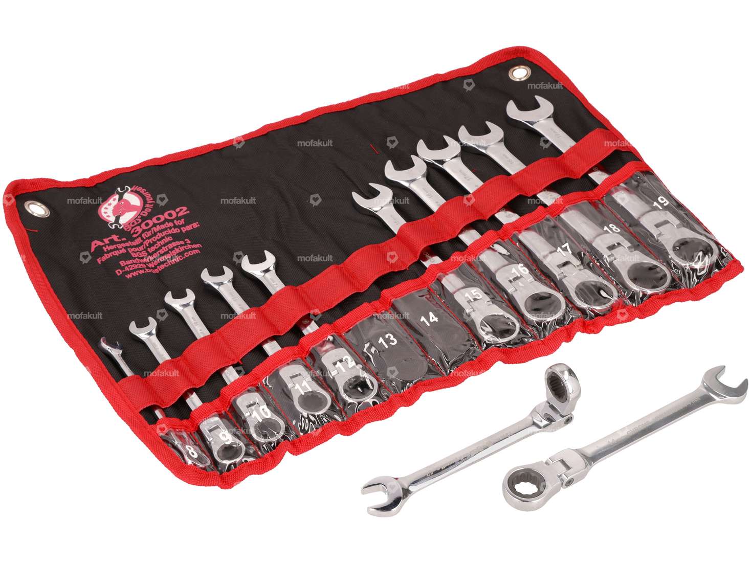 BGS Ratschen Ringmaulschlüssel Schwenkkopf SW8-19 mm 12-tlg. Carousel Image 1