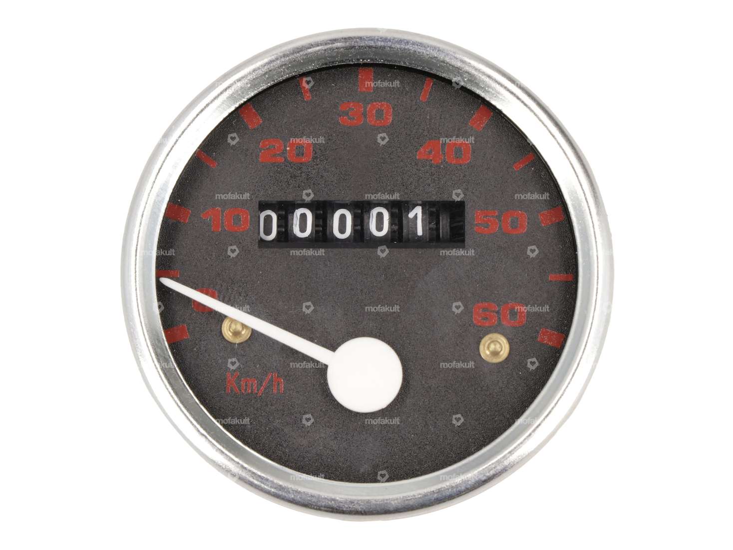 Transval Tacho 60 km/h Ø 60 mm (schwarz / rotes Ziffernblatt) Carousel Image 2