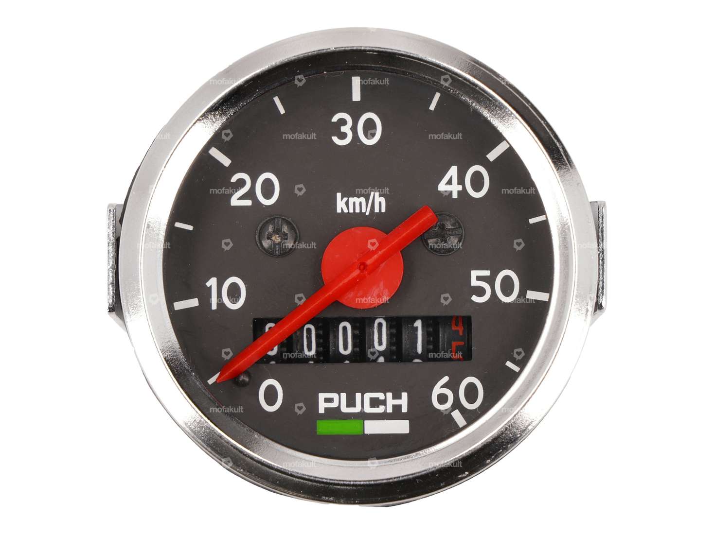 Tacho «Puch» 60 km/h Ø 48 mm (schwarzes Ziffernblatt) Carousel Image 3