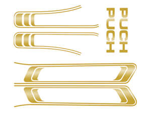 Klebersatz Tank & Rahmen gold glänzend (1A-Qualität) Folienplot | Puch Maxi S Klebersatz Tank & Rahmen gold glänzend (1A-Qualität) Folienplot | Puch Maxi S