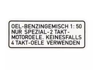 Sticker "OEL-BENZINGEMISCH 1:50" black 63 x 25 mm | Puch Sticker "OEL-BENZINGEMISCH 1:50" black 63 x 25 mm | Puch