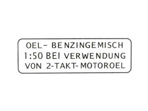 Aufkleber «OEL-BENZINGEMISCH 1:50» schwarz 55 x 19 mm | Puch Aufkleber «OEL-BENZINGEMISCH 1:50» schwarz 55 x 19 mm | Puch